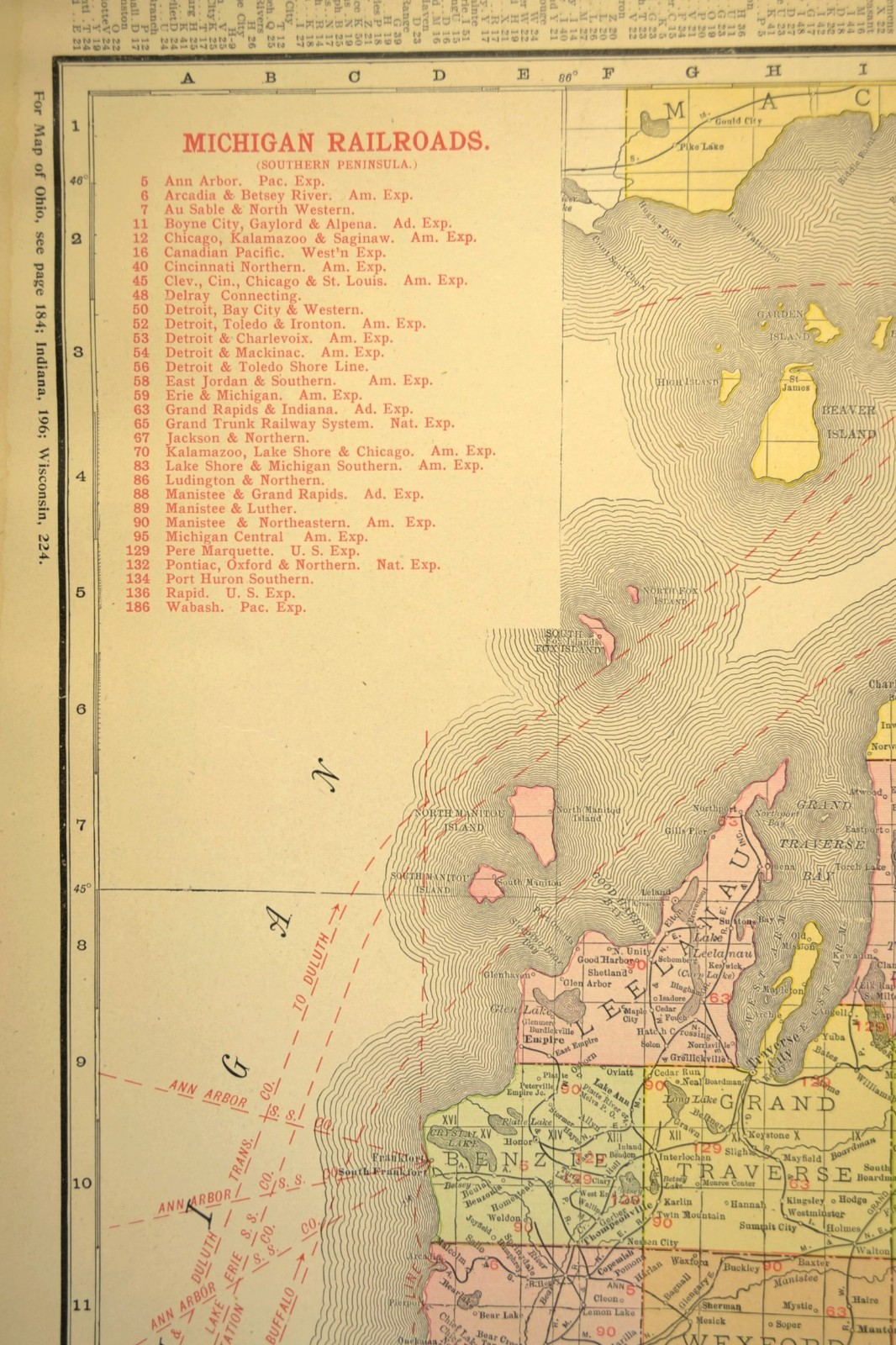 1911 Antique Southern Michigan Railroad Map ORIGINAL Atlas Map DATED