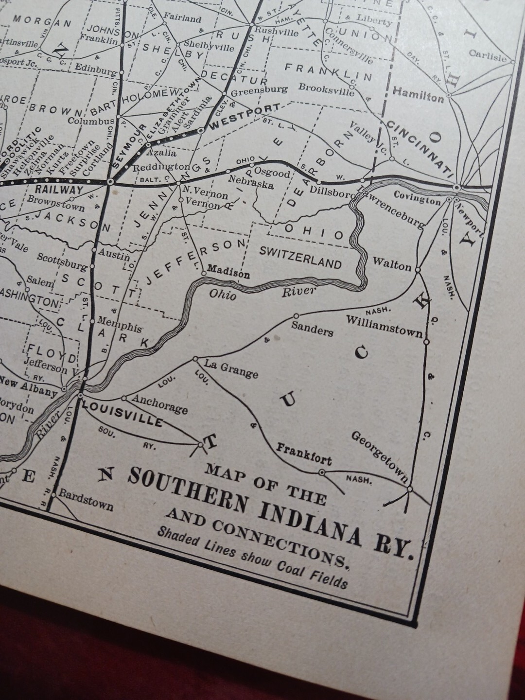 1902 Train Route Map SOUTHERN INDIANA RAILWAY & Connections Coal Field Railroad