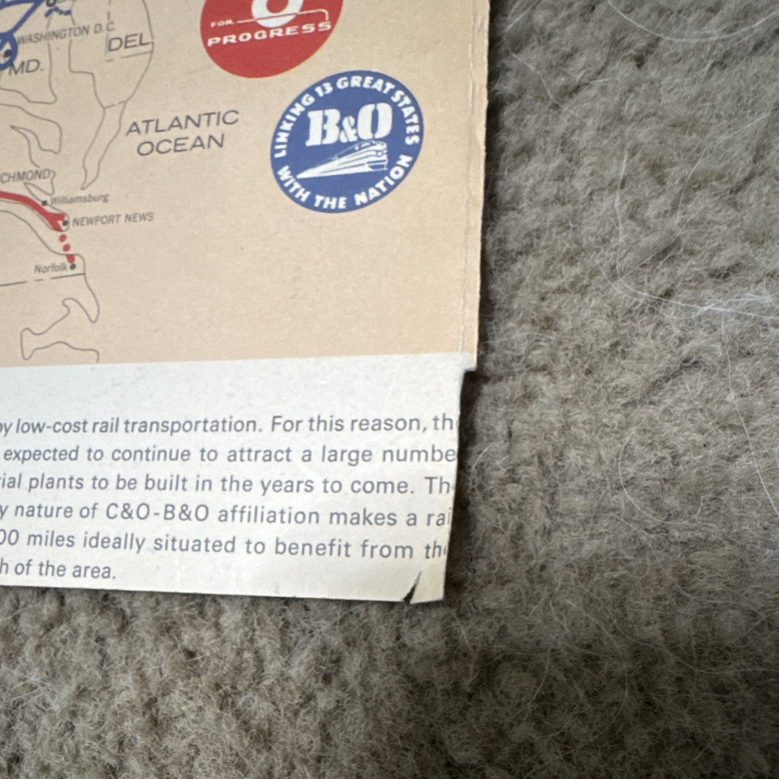 B&O Railroad / C&O System Route Map Print, Eastern U.S., Trainferries, 1963