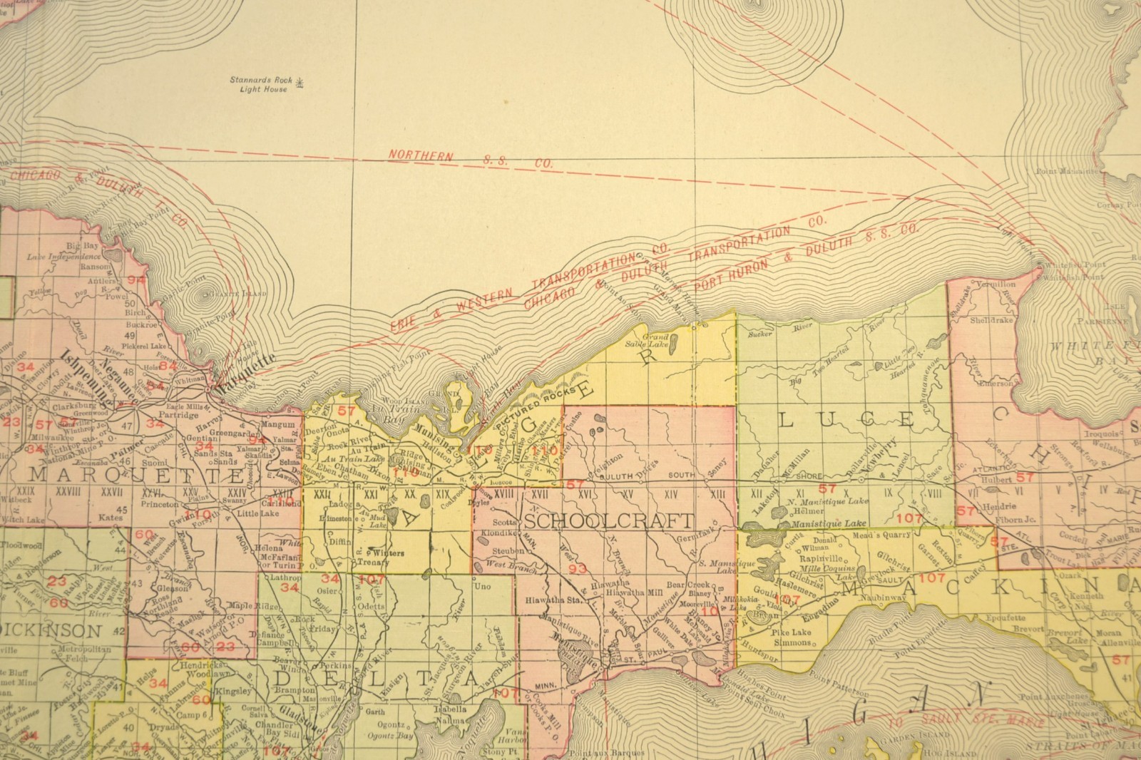 1911 Antique Northern Michigan Railroad Map ORIGINAL Atlas Map DATED