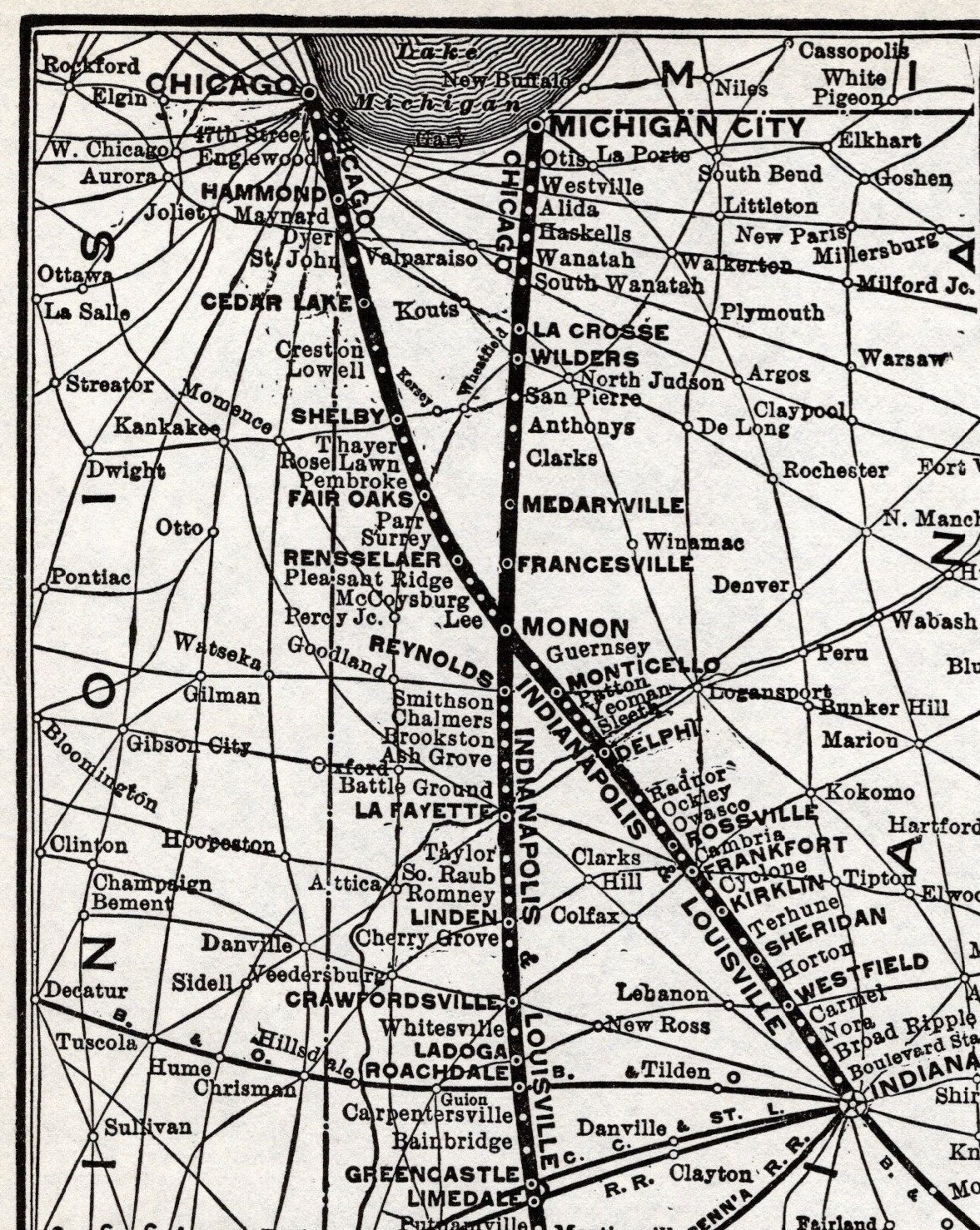 1938 Monon Route Railway Map Chicago Indianapolis Louisville Railway Map 3130