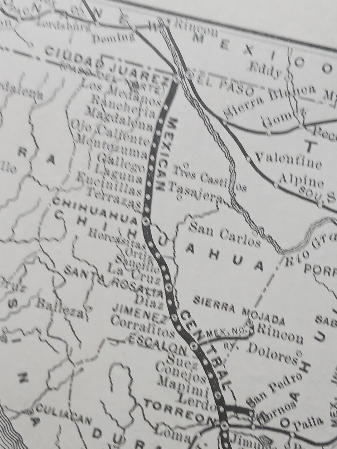 1897 Train Route Map MEXICAN CENTRAL RAILWAY Tampico Mexico Railroad Steamship