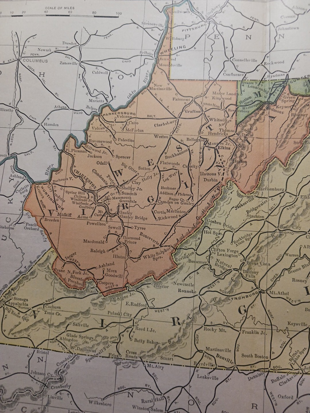1902 Train Route Map WEST VIRGINIA Maryland All Railroad Lines Stations 11″×9″