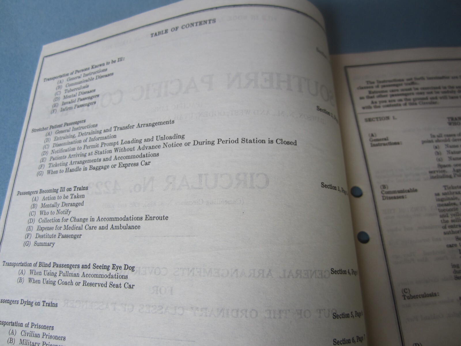 1950 – S.P. Railroad – Circular No. 4223 – OUT OF THE ORDINARY PASSENGER TRAFFIC