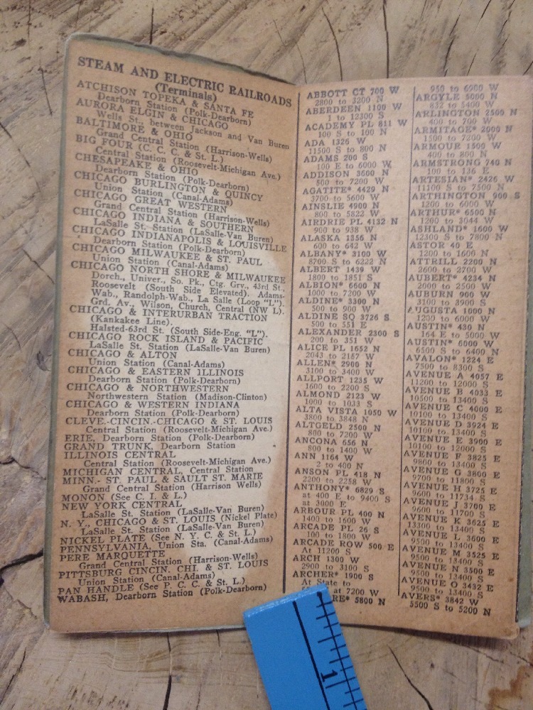 Antique Lightning Street Guide CHICAGO Steam Electric RAILROAD TERMINALS MAP 23’