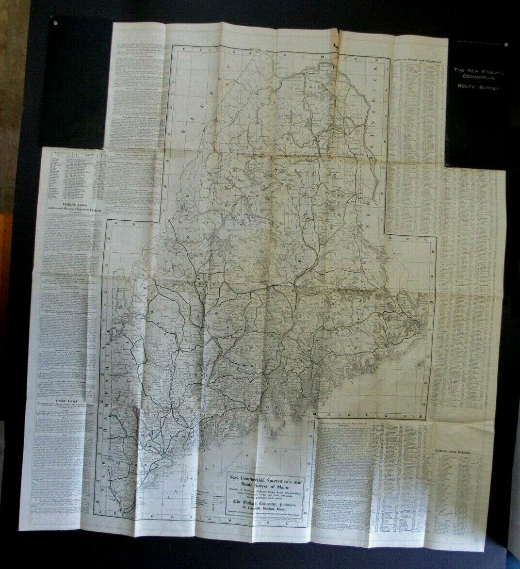 1910 New England Commercial & Route Survey Map Towns Populations Rail Fishing