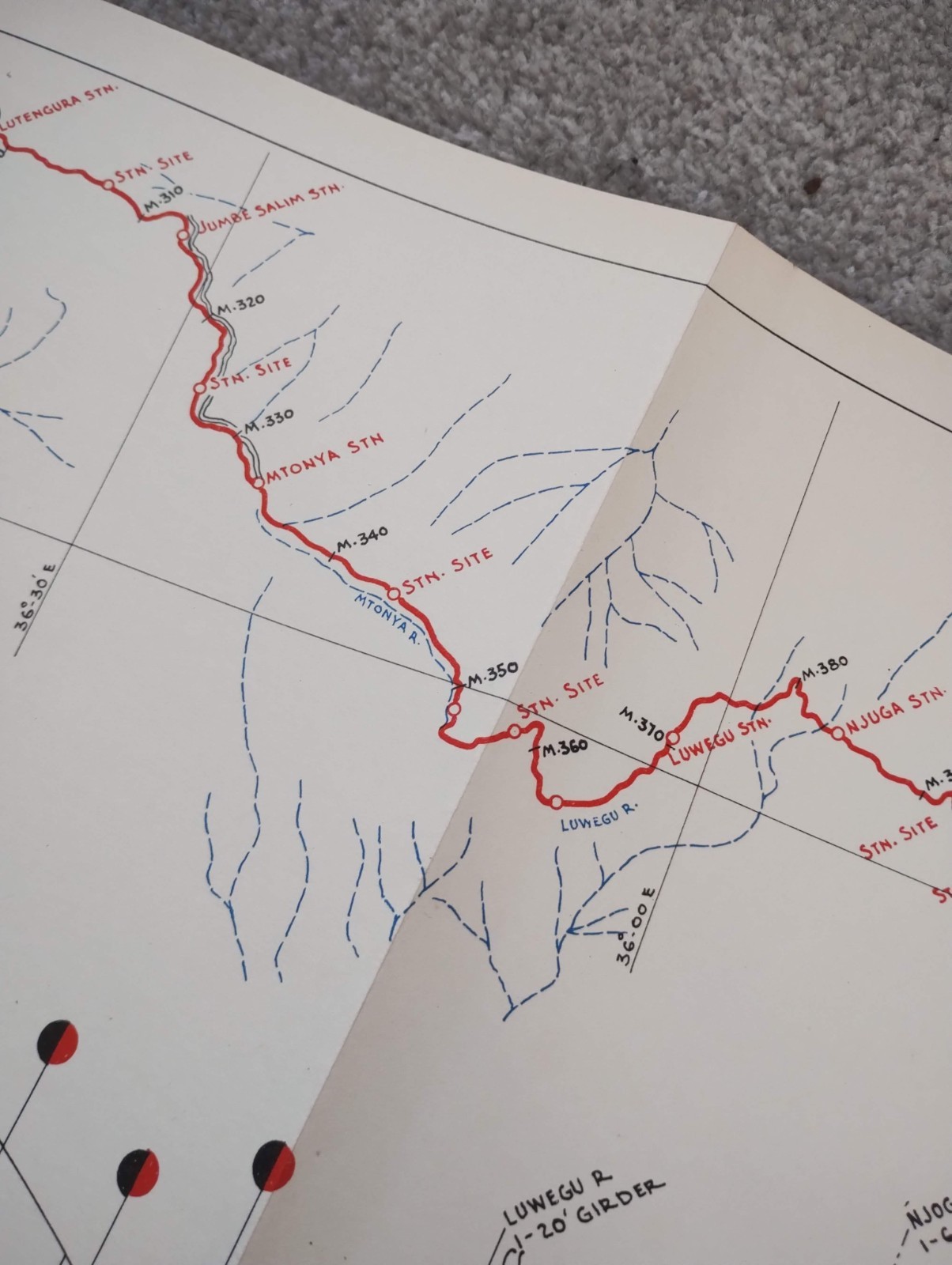 1952 East African Railways Map of Route: Lumesule to Ngaka Junction (Tanzania)