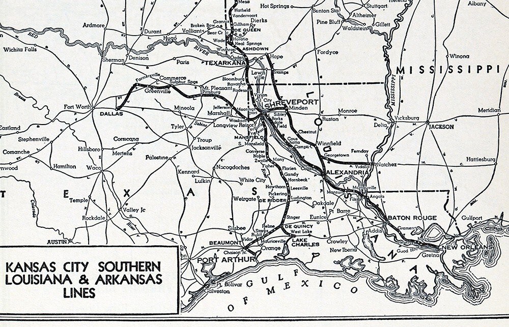 1941 LaSalle Map Kansas City Southern Railroad Louisiana Route New Orleans Mo AR