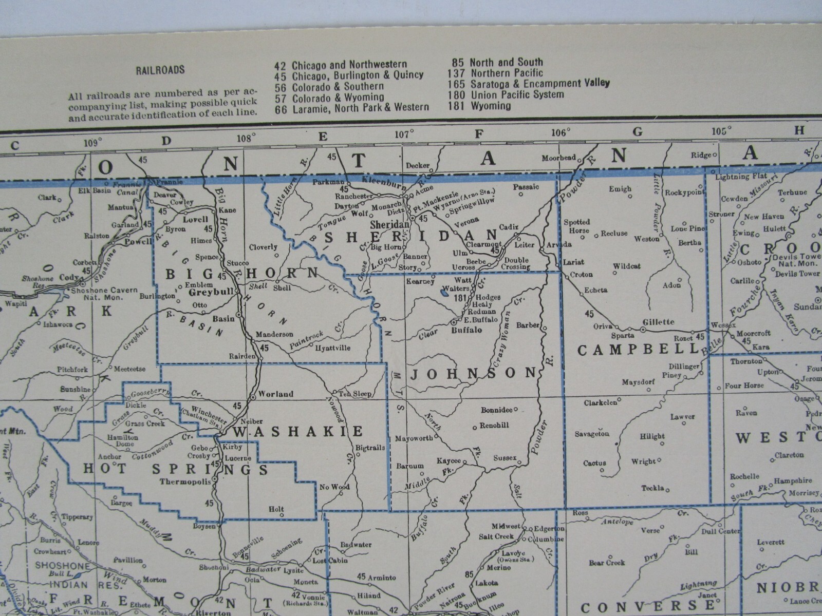 WY 1931 WYOMING RAILROAD Map. LARAMIE, NORTH PARK & WESTERN RR