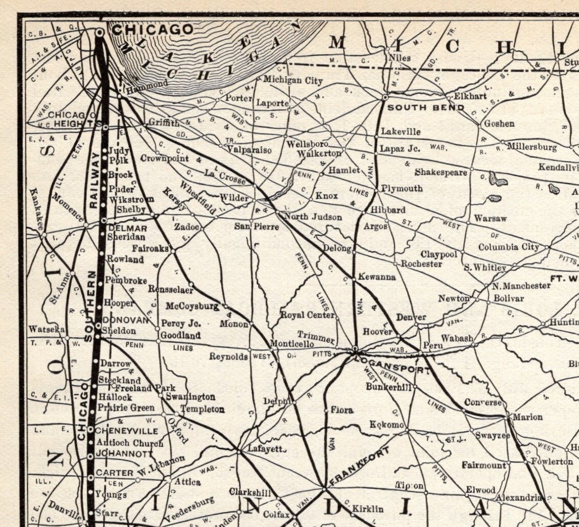 1908 Southern Indiana & Chicago Southern Antique Railway Map Railroad Map #1965