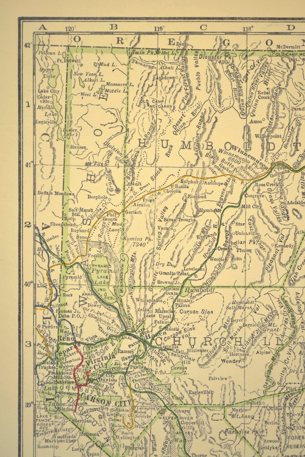 1914 Antique Map of NEVADA Railroads Map ORIGINAL Atlas Southern Pacific DATED