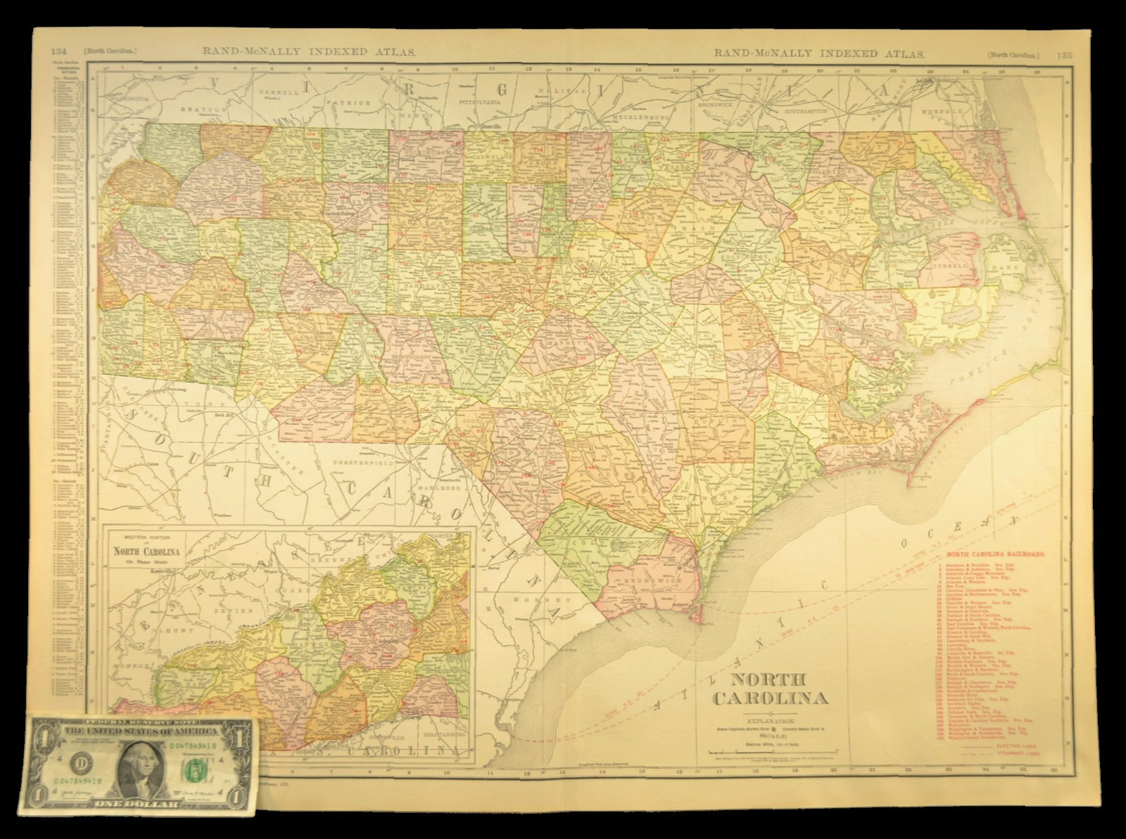 1911 Antique North Carolina Railroad Map ORIGINAL Atlas Southern Railway DATED