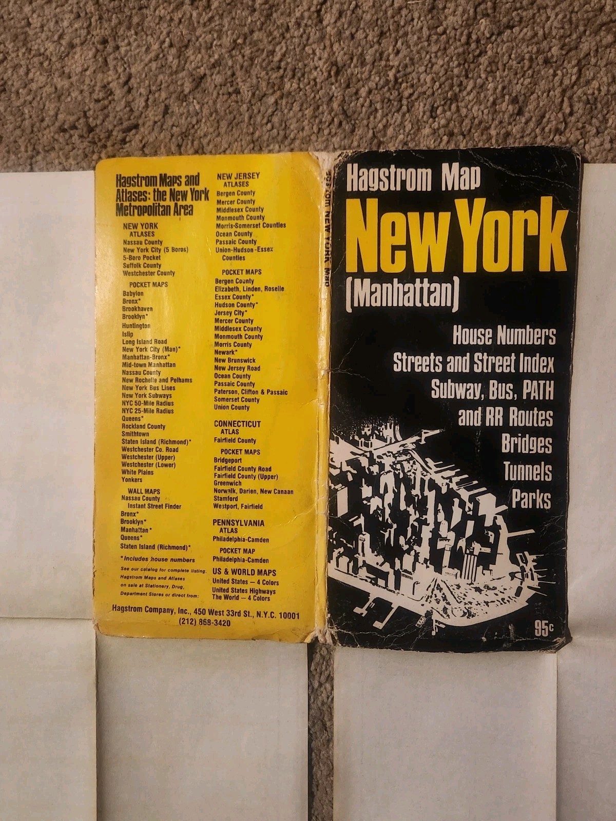 Vintage Hagstrom’s Map of New York Manhattan Street Subway Bus Path RR Bridges..