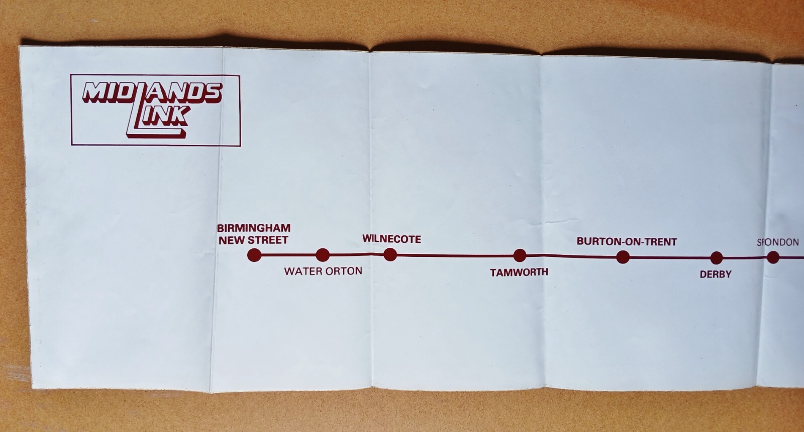 BR Railway Map Vinyl 8″ x 36″ – Midlands Link – Birmingham & Nottingham – c.1985