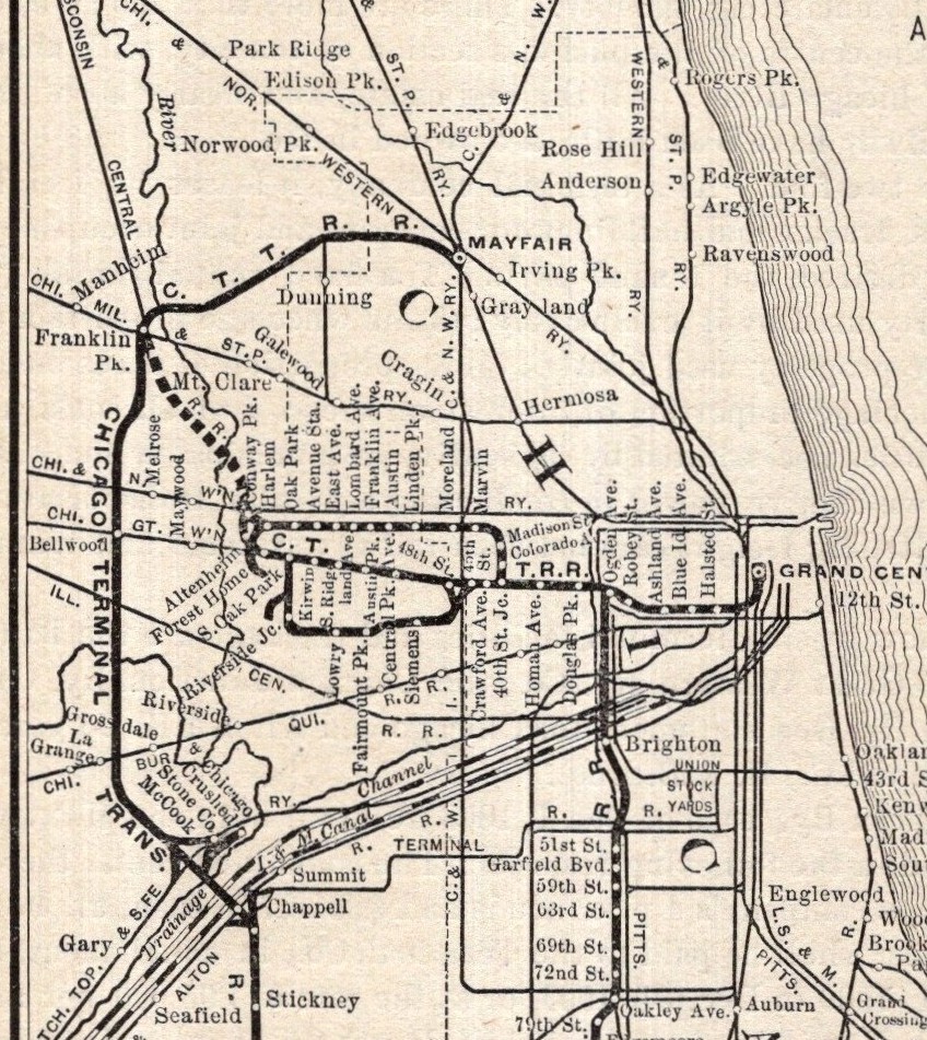 1900 Antique Chicago Terminal Transfer Railroad Company Map 2900