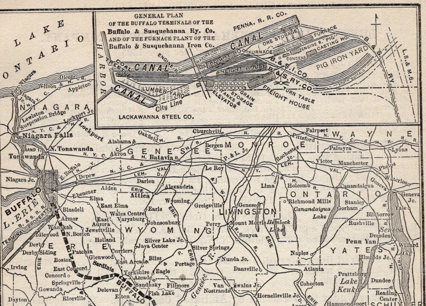 1904 Buffalo & Susquehanna Railroad Map Coal Fields Lackawanna Steel Co 2343