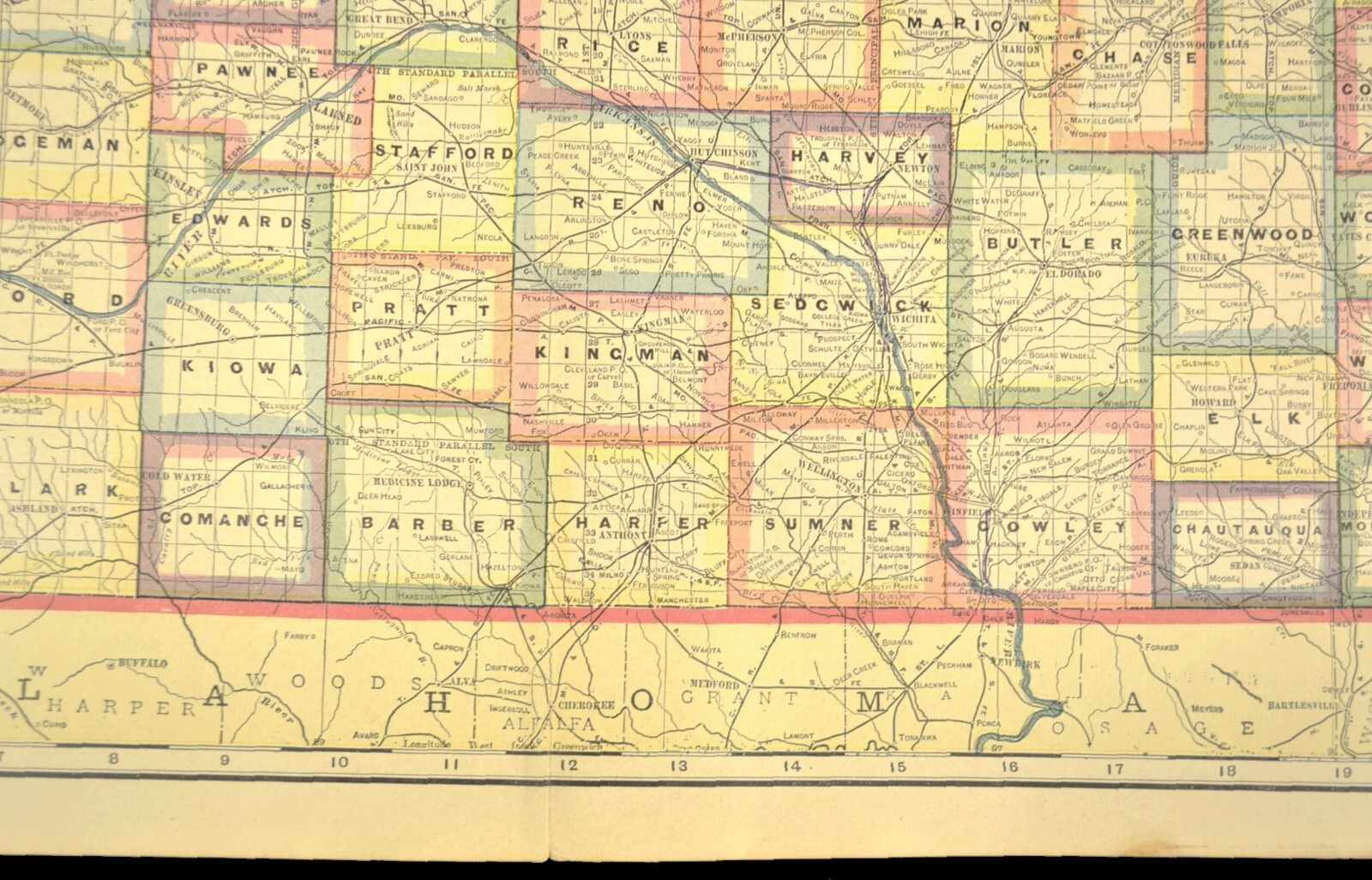 Antique KANSAS Map Railroad LARGE Original AT&SF Missouri Pacific RR MKT