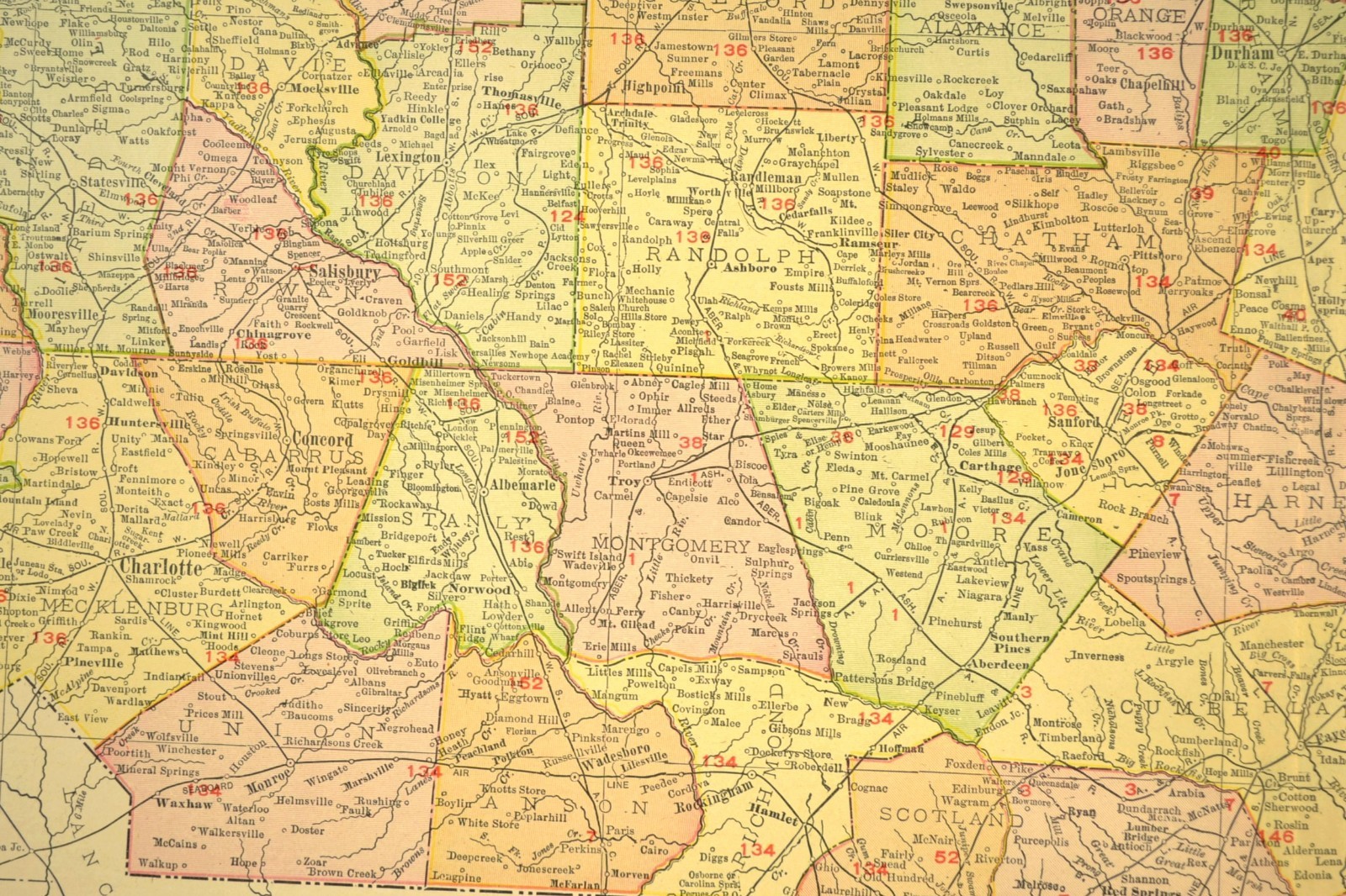 1911 Antique North Carolina Railroad Map ORIGINAL Atlas Southern Railway DATED