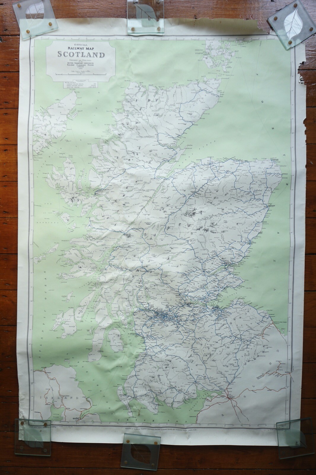 1960 Railway Clearing House RCH Map of Scotland Poster Linen Backed