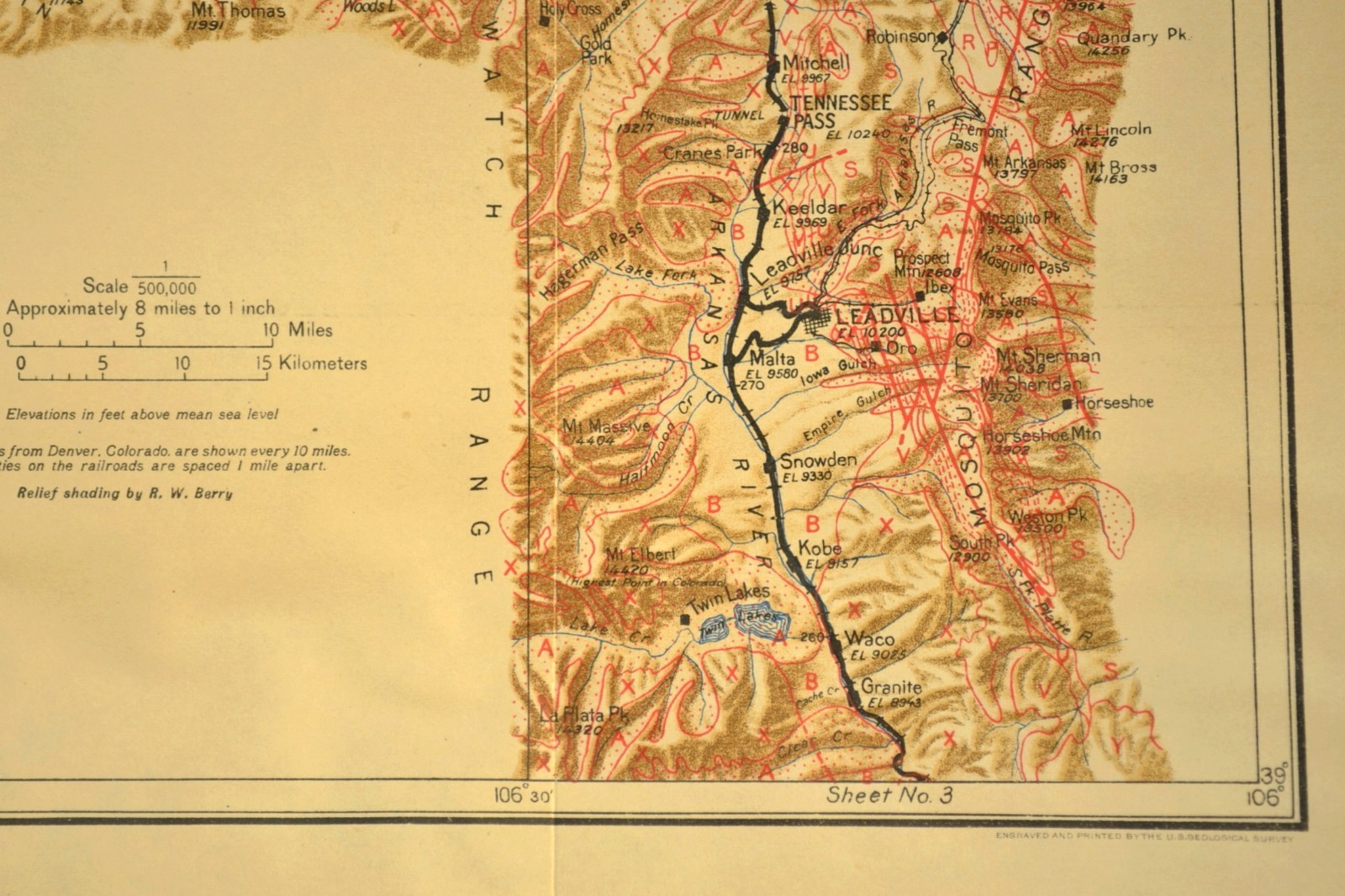 1922 Denver Rio Grande RR Map Gypsum Colorado Avon Leadville Tennessee Pass