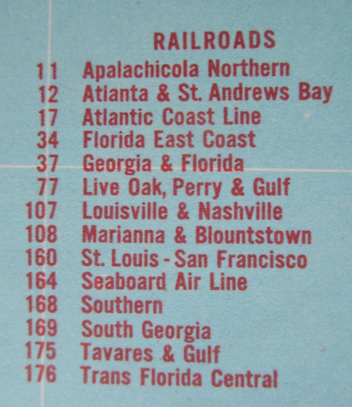 FL GA Vtg 1959 FLORIDA RAILROAD Map. MARIANNA & BLOUNTSTOWN RR ~or~ GEORGIA