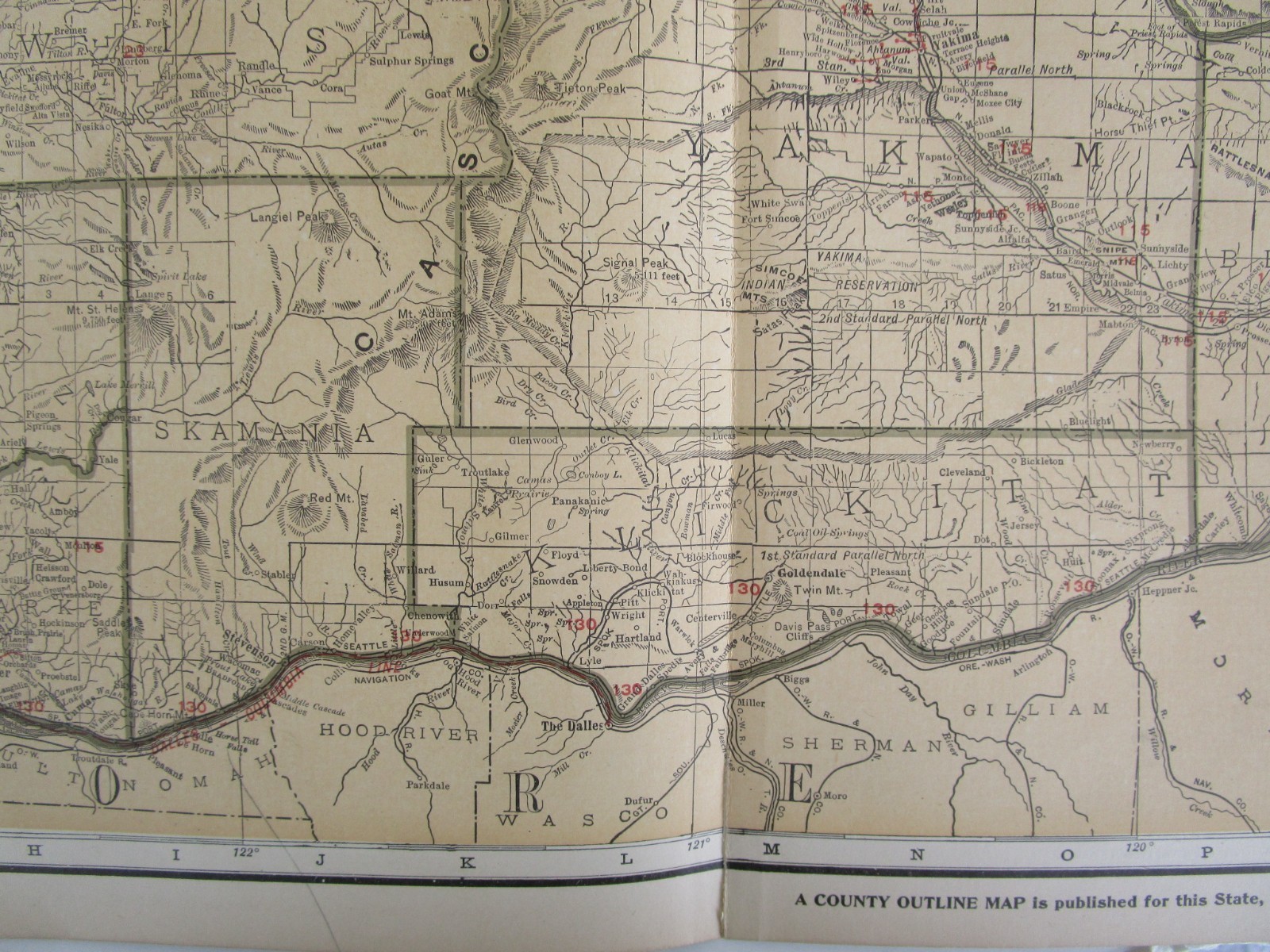 WA 1921 WASHINGTON State STEAM / INTERURBAN ELECTRIC RAILROAD / STEAMSHIP Map