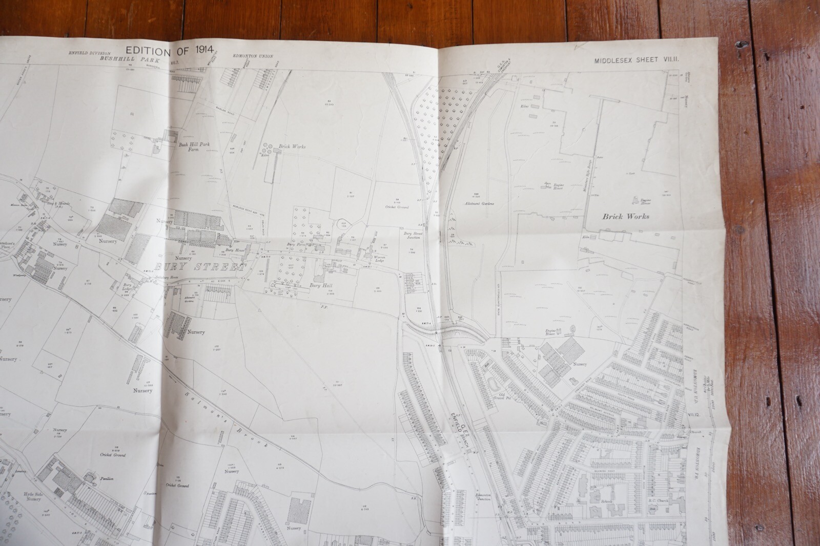1914 Edmonton GER Enfield Branch Bury Street OS Railway Map