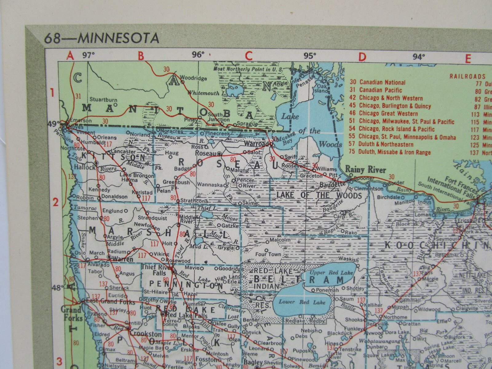 MN MI 1951 MINNESOTA RAILROAD Map DULUTH, SOUTH SHORE, & ATLANTIC RR or MICHIGAN