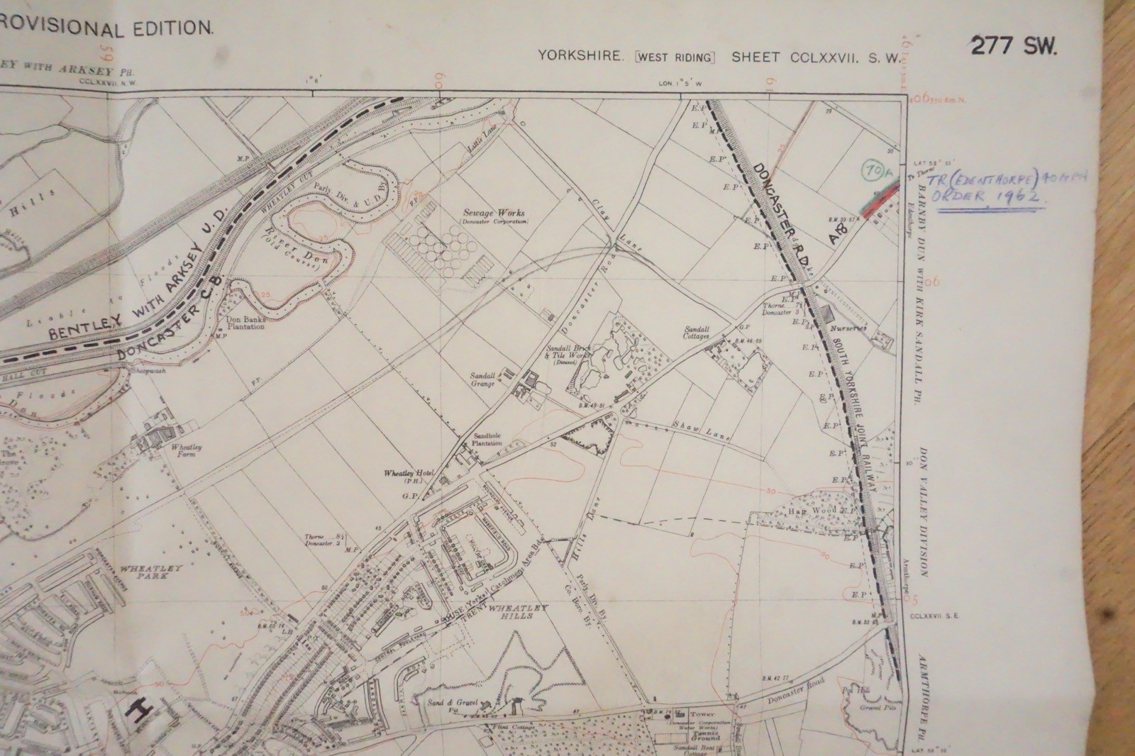 1938 Bentley Wheatley Yorkshire LNER Railway OS Linen Map Ref 44 *