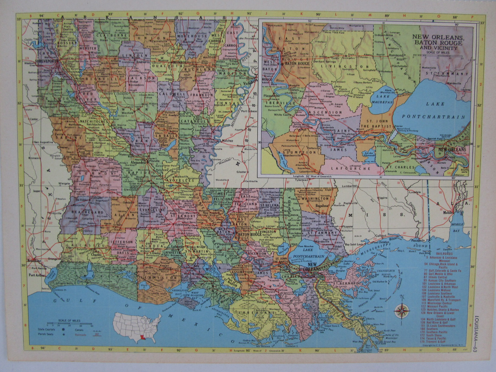 LA ME 1956 LOUISIANA RAILROAD Map. NATCHEZ URANIA & RUSTON RR ~or~ MAINE