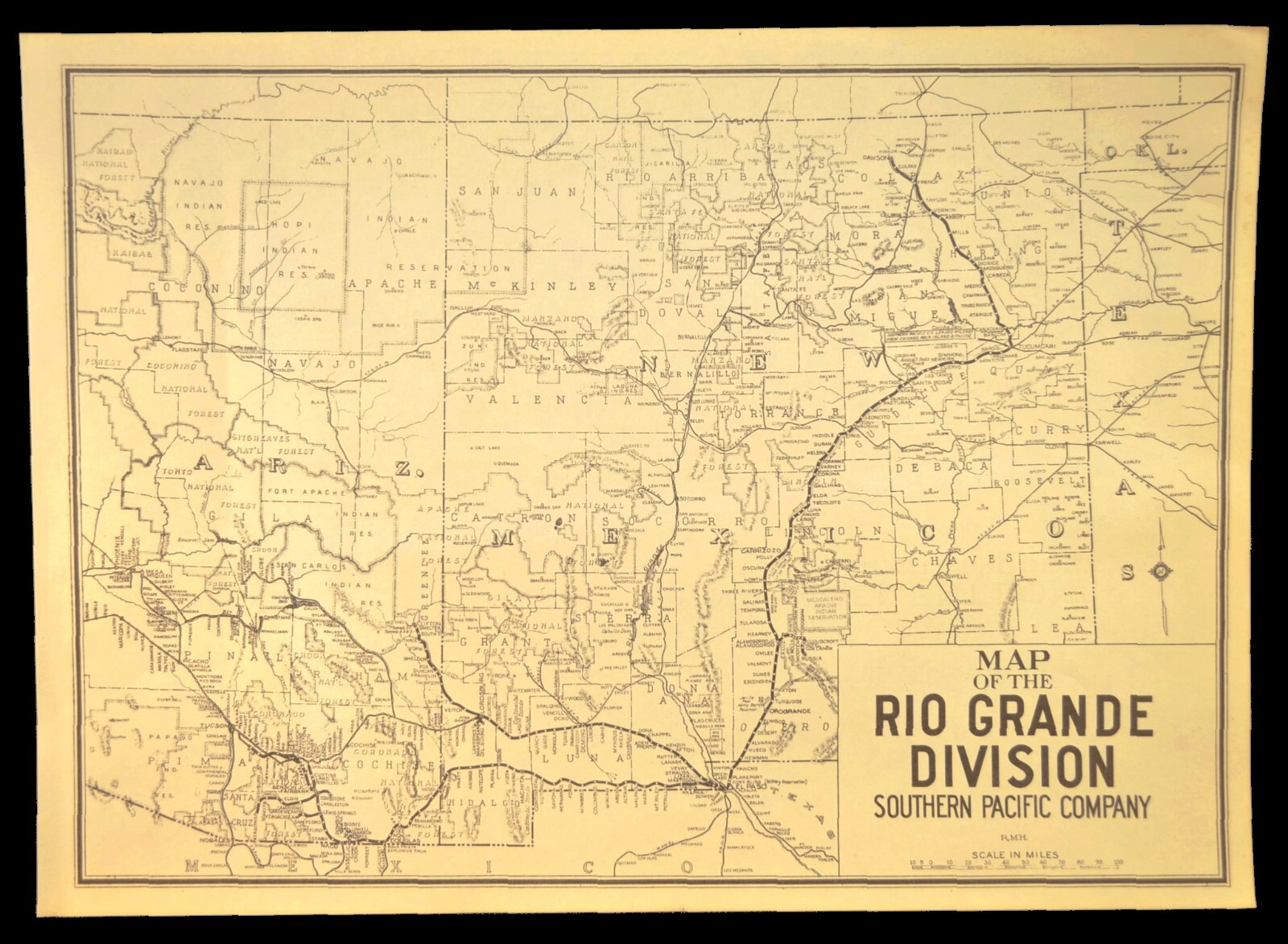 SOUTHERN PACIFIC Railroad Map Rio Grande Division Denver & Rio Grande Western RR