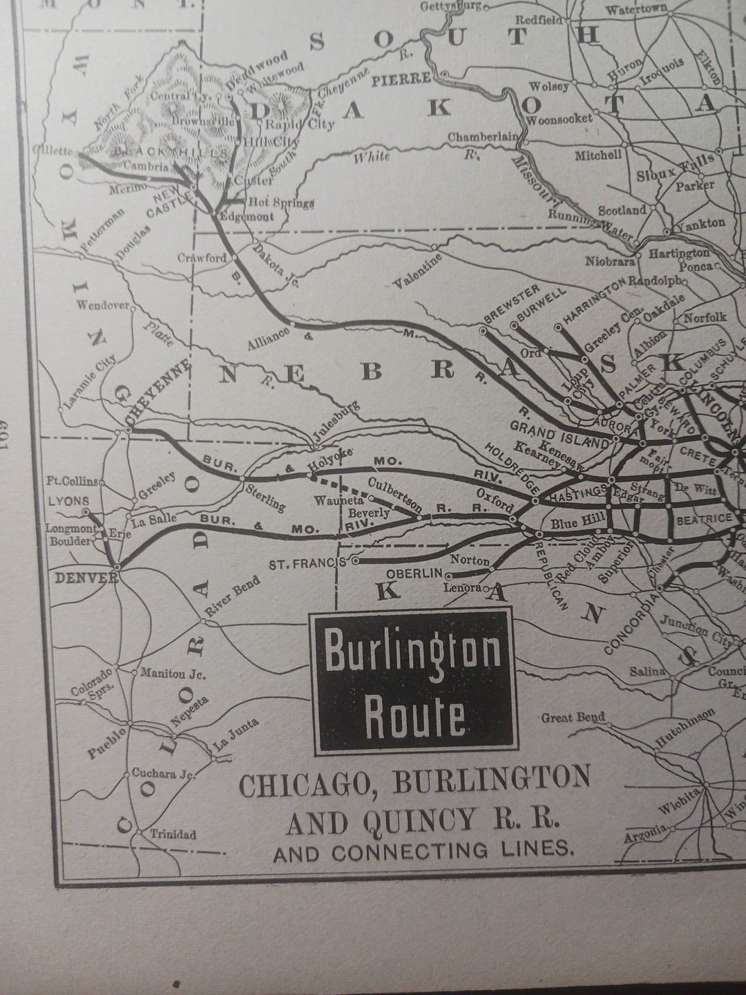 1892 Antique Railroad Map BURLINGTON ROUTE Chicago Burlington & Quincy All Lines