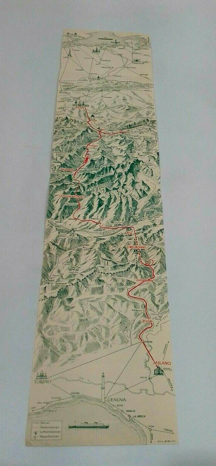 1950s Switzerland BERN-LOTSCHBERG-SIMPLON RR Booklet and Route Map