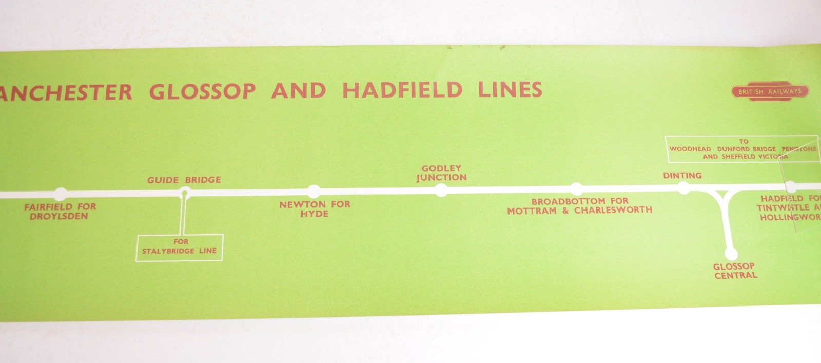British Railways (LM) Carriage Map Machester Glossop & Hadfield 1940s