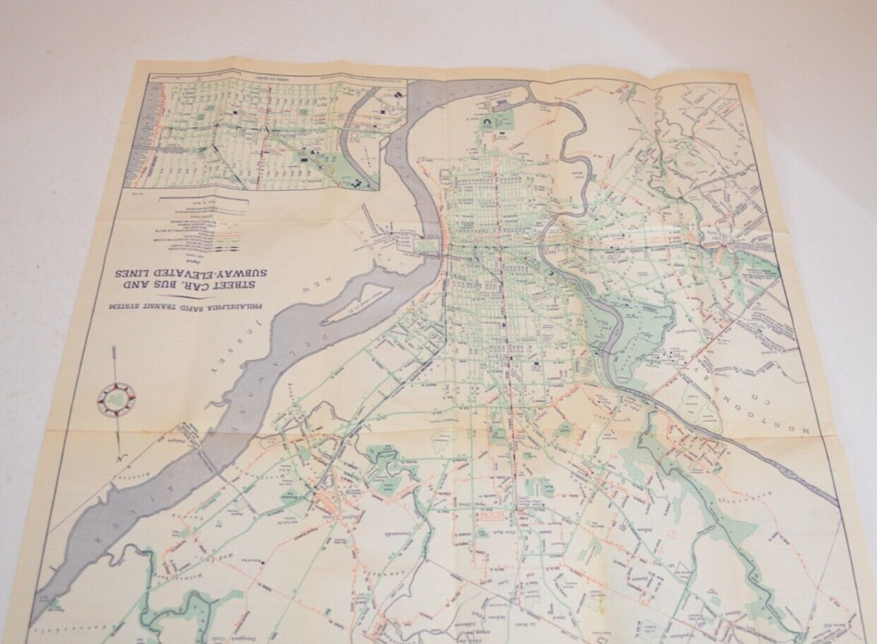 Street Car Bus Subway Map Philadelphia Rapid Transport System 1936