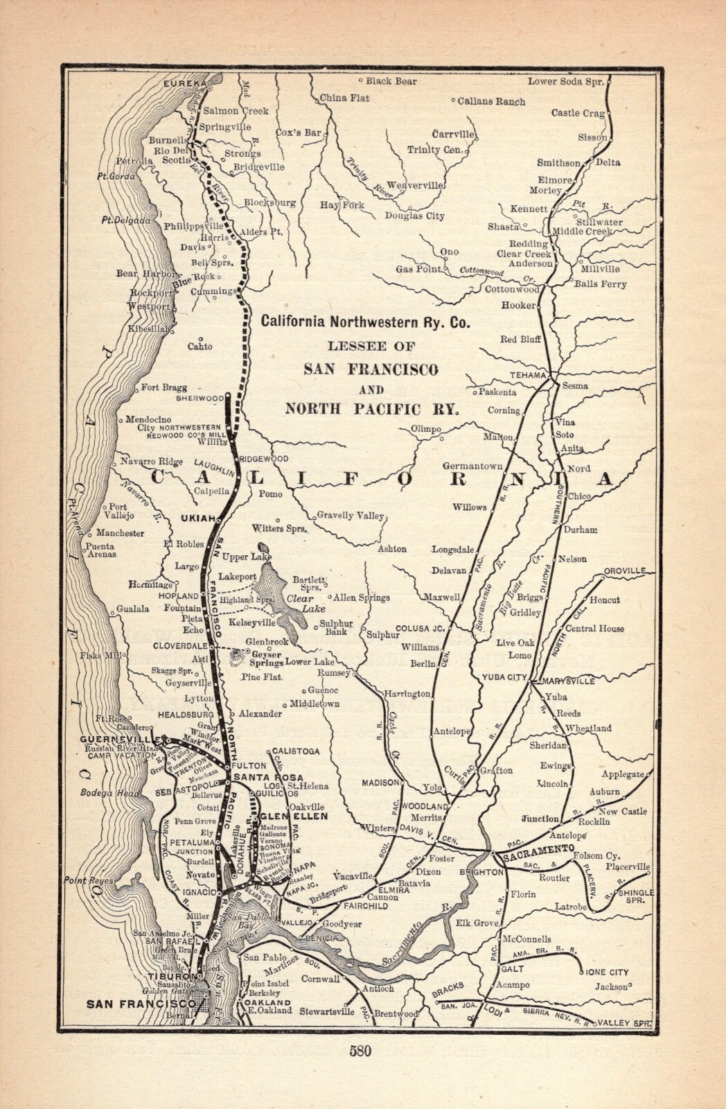 1905 Antique California Northwestern Railway Map Antique Railroad Map 661