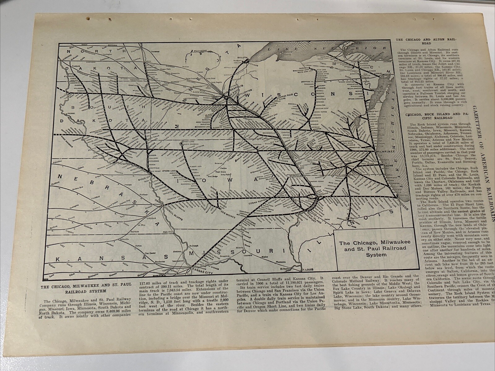 Antique 1908 Map Of The Chicago, Milwaukee & St. Paul Railroad System 11×15 Inch