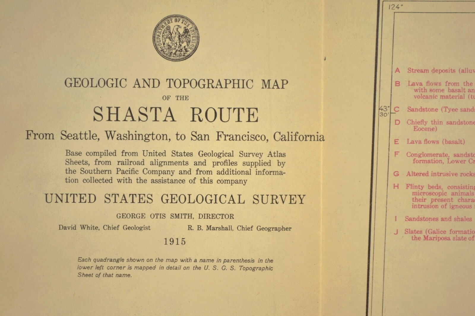 1915 Southern Pacific Railroad Map Roseburg Oregon Sutherlin Green Shasta Route