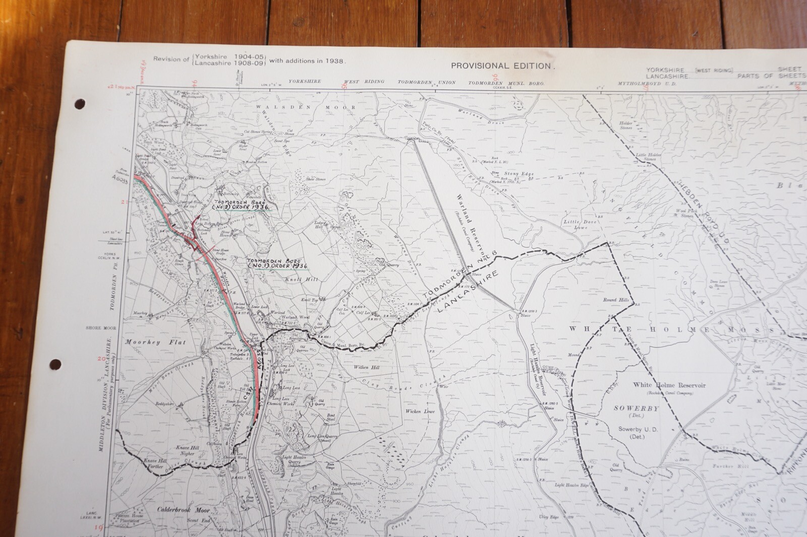 1938 Todmorden Sowerby Yorkshire Railway OS Linen Map Ref 19