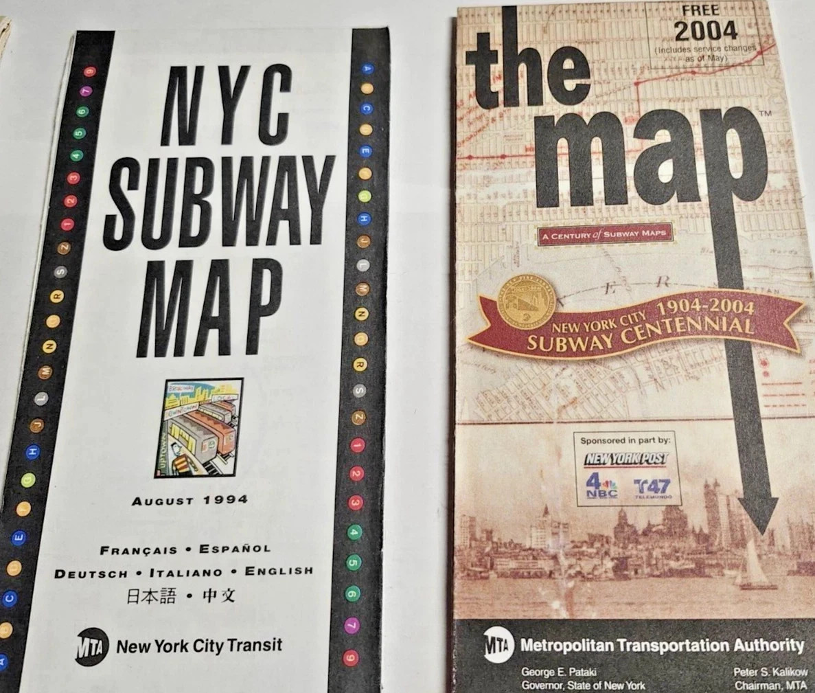 Lot of 5 New York City Subway Map Transit Railroad LIRR Centennial 2004 1990s