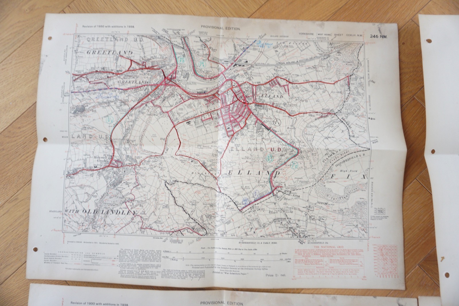 1908 & 1938 Yorkshire Area LNER LMS Railway OS Linen Map x4 Scammond Elland