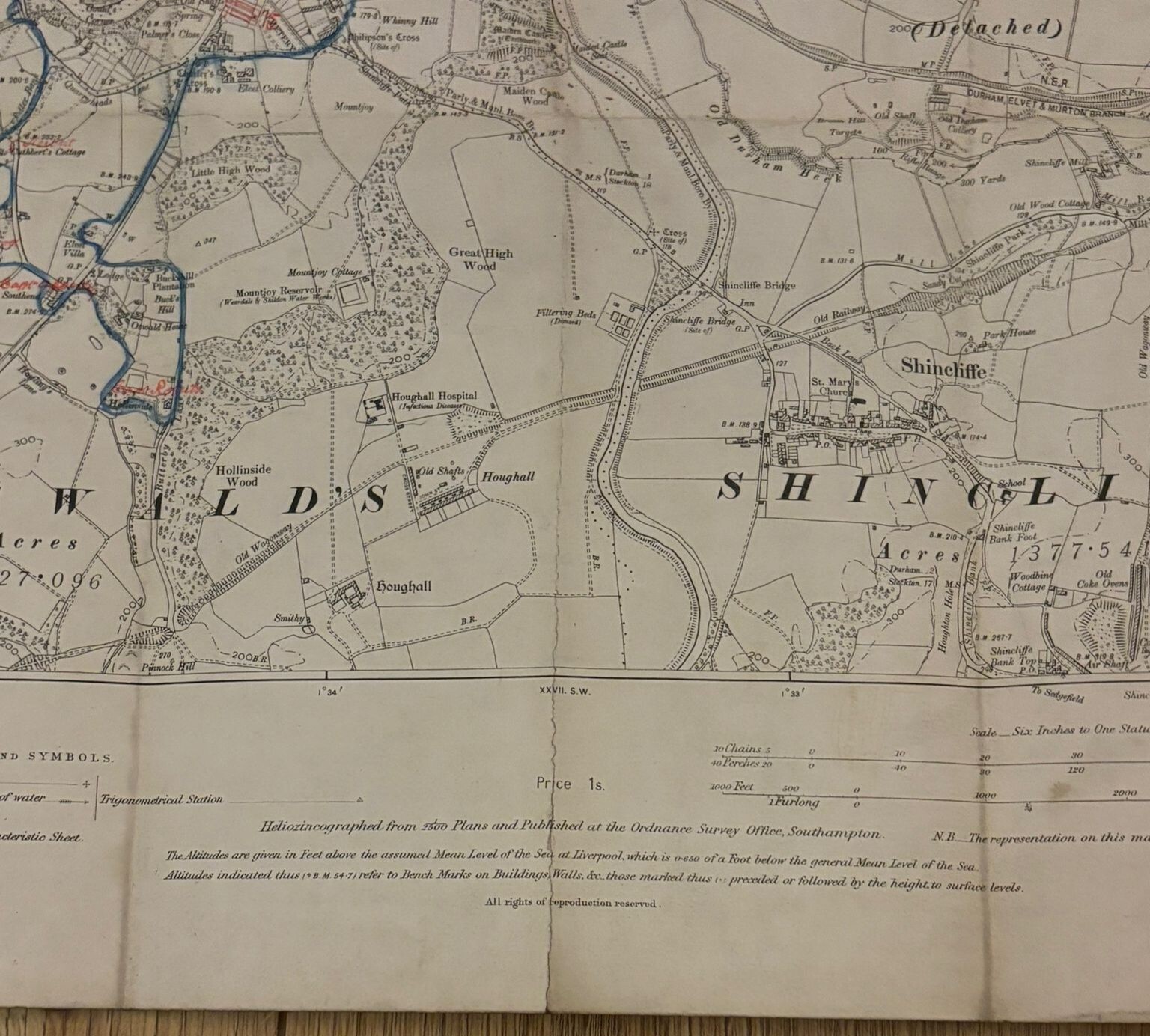 NER Durham Map 1898 Railway Parcels delivered Handwritten Nevilles Cross 1905