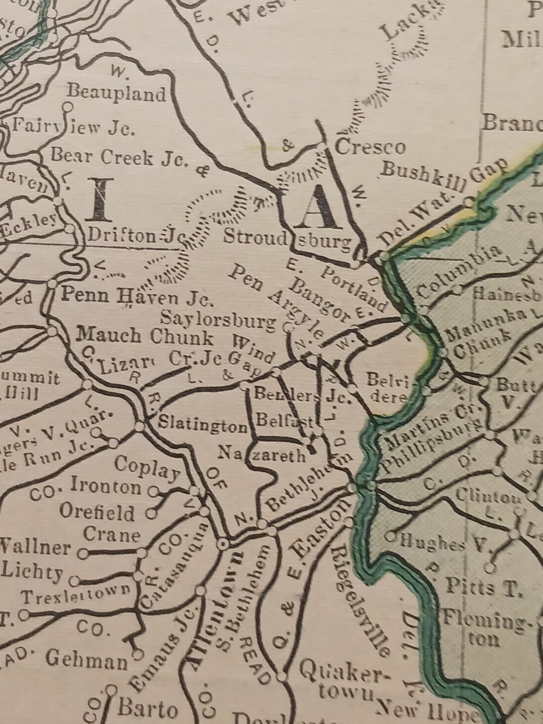 1902 Train Route Map PENNSYLVANIA New Jersey All Railroad Lines Stations 11″×9″