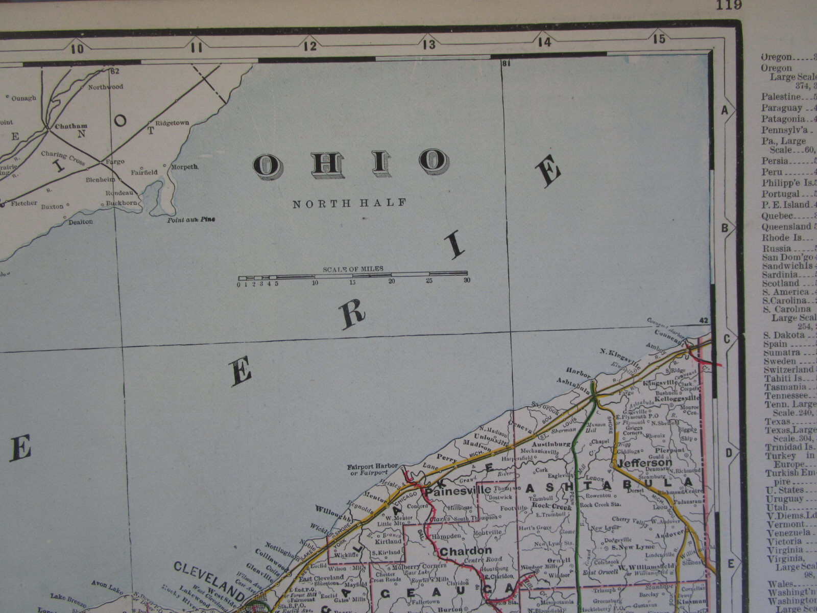OH 1897 NORTHERN OHIO RAILROAD Map. Cram. MIILERSBURG, ASHLAND, & GREENWICH RR