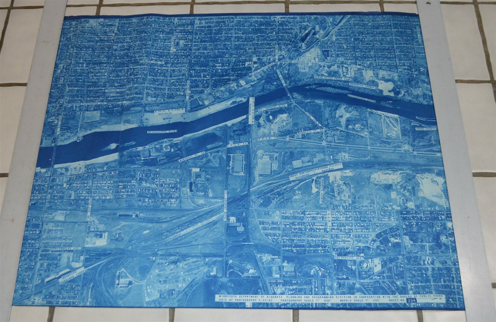 1962 Minnesota Hwy Dept Minneapolis Map Railroads NE Great Northern & NP Yards