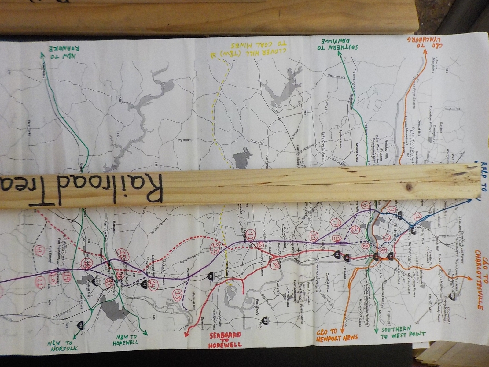 Map Goldsboro / Rocky Mount / Wilson NC 1995 Rolled N&W Seaboard