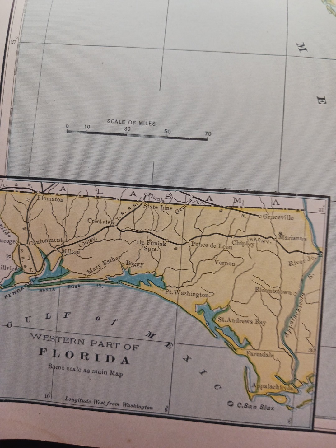 1905 ORIGINAL Train Route Map of FLORIDA state ALL Railroad Lines 11″x 9″