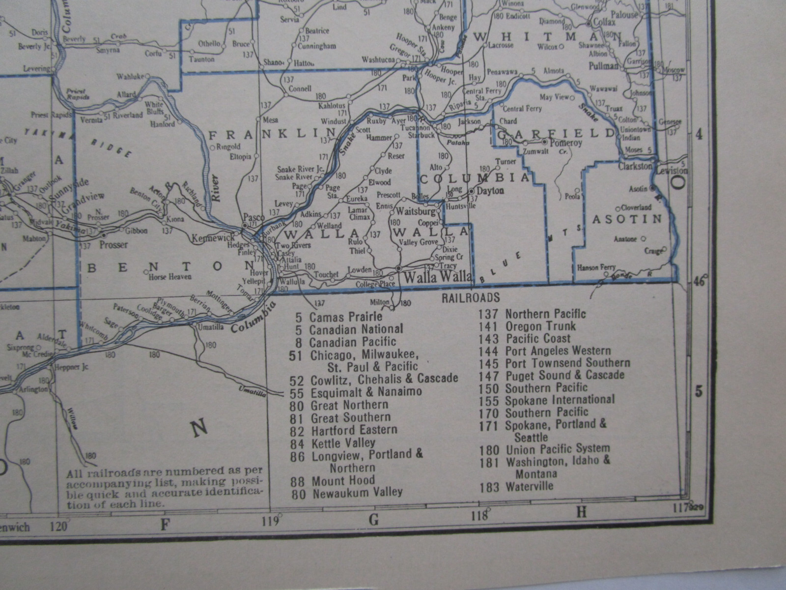 WV WA 1931 WEST VIRGINIA RAILROAD Map WHITE SULPHUR & HUNTERSVILLE or WASHINGTON