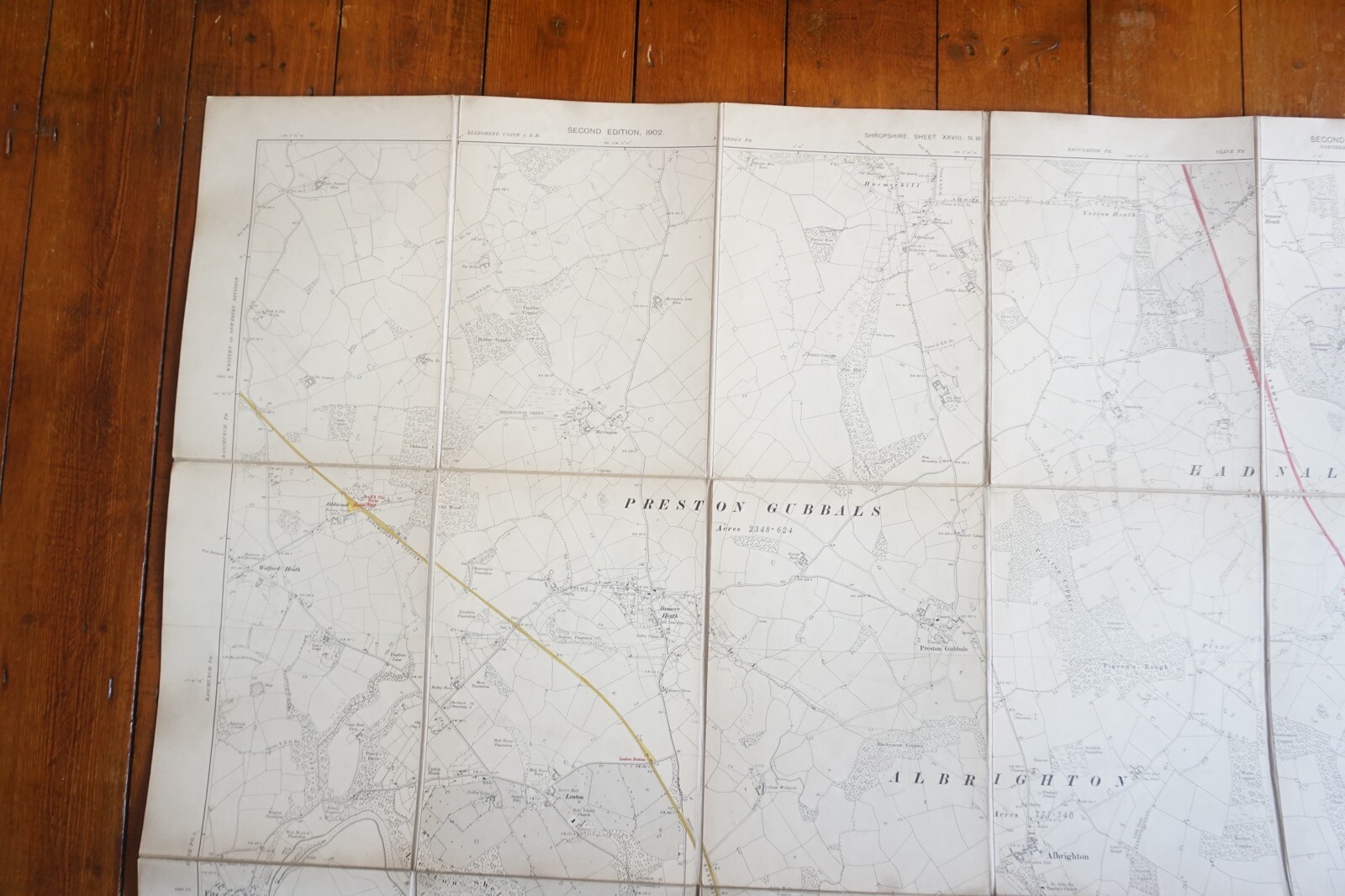 1902 Albrighton Battlefield Hadnall Shropshire Ordance Railway Linen Map
