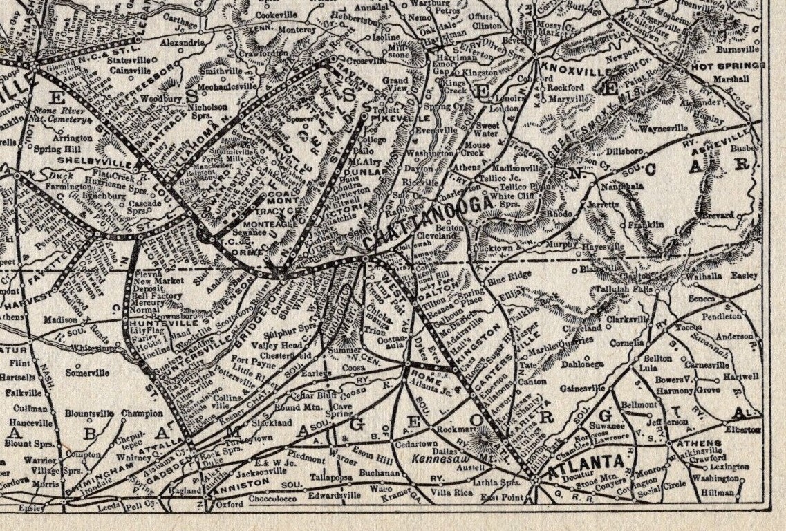 1908 Antique Nashville Chattanooga & St Louis Railway Map Railroad Map 1367